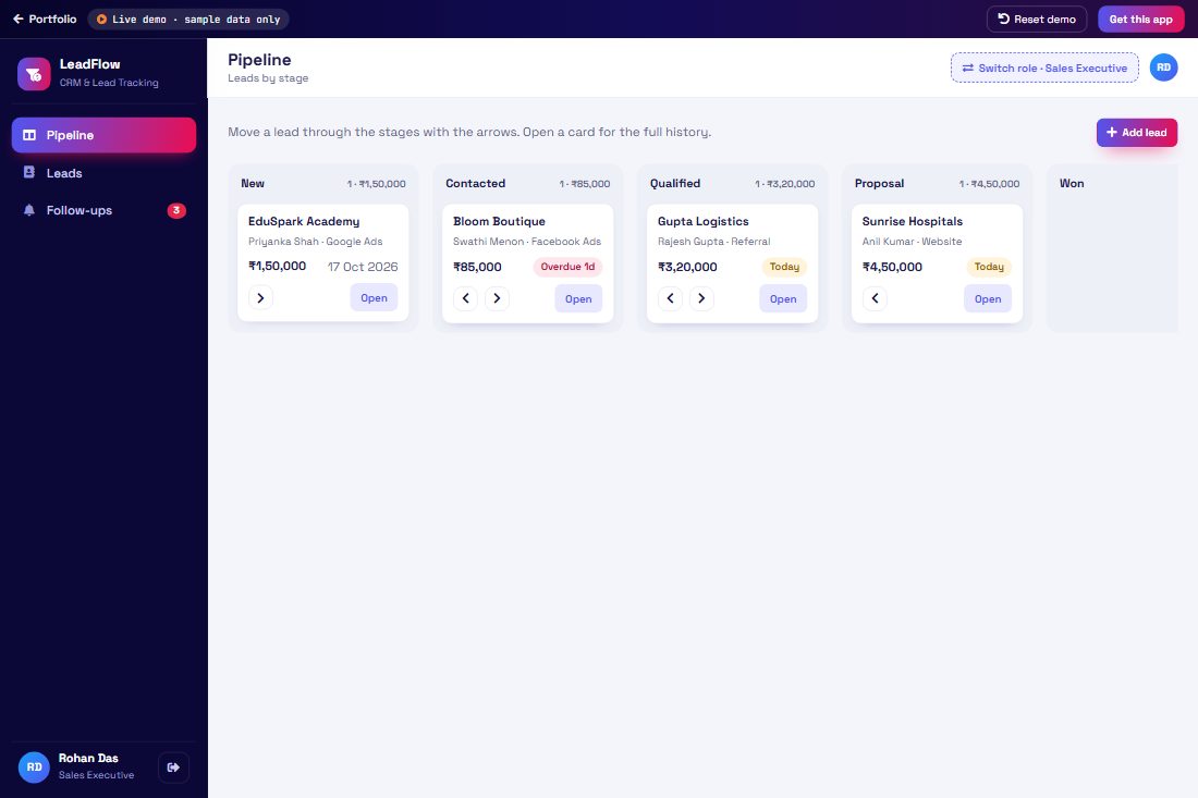 CRM & Lead Tracking demo screen
