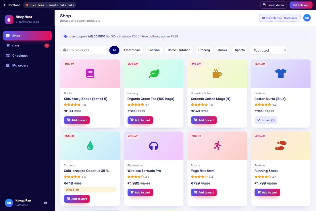 E-commerce Store demo screen
