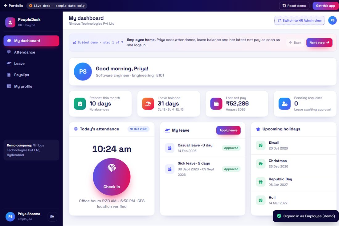 HR & Payroll Management demo screen