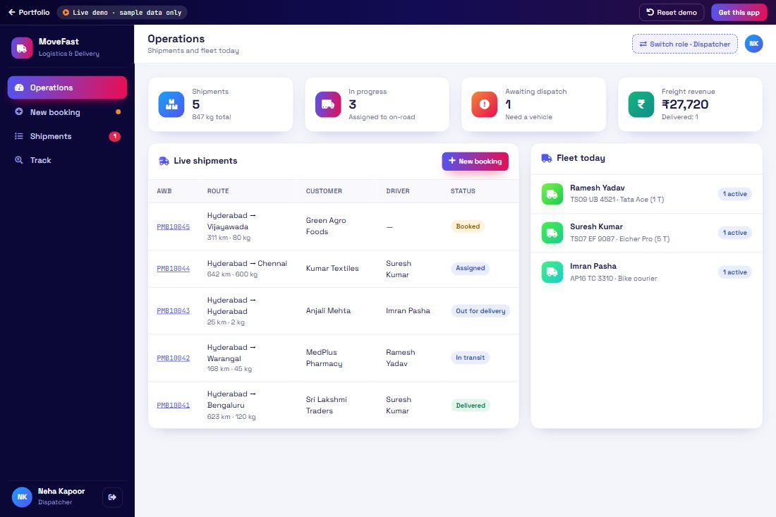 Logistics & Delivery demo screen