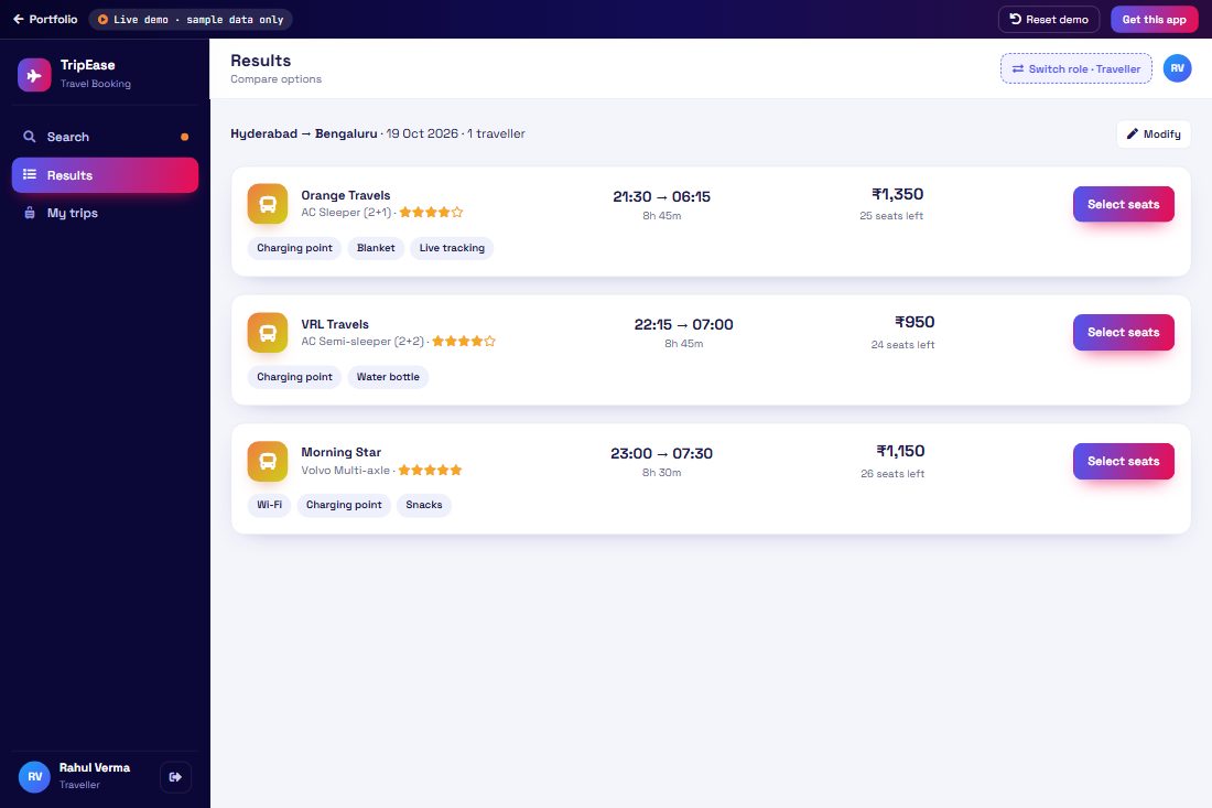 Travel Booking demo screen